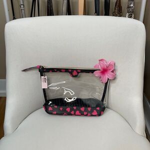 Victoria's Secret Valentine Pink Hearts Clear Zip Makeup Bag